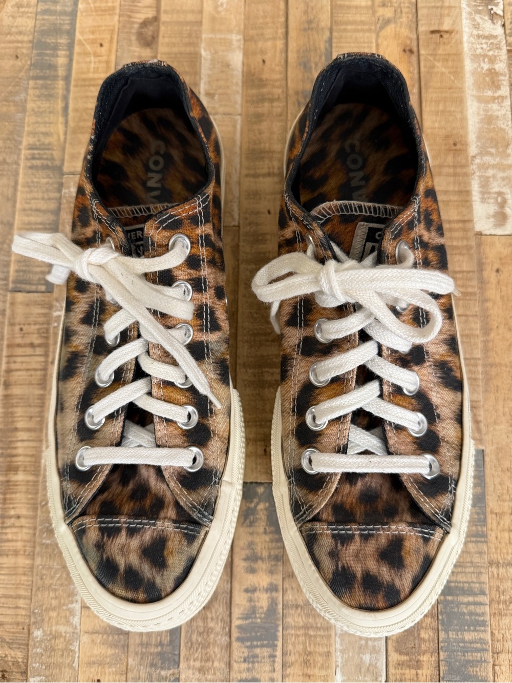 Converse Womens Leopard-Print Platform Low-Top Sneakers in Brown and Black
